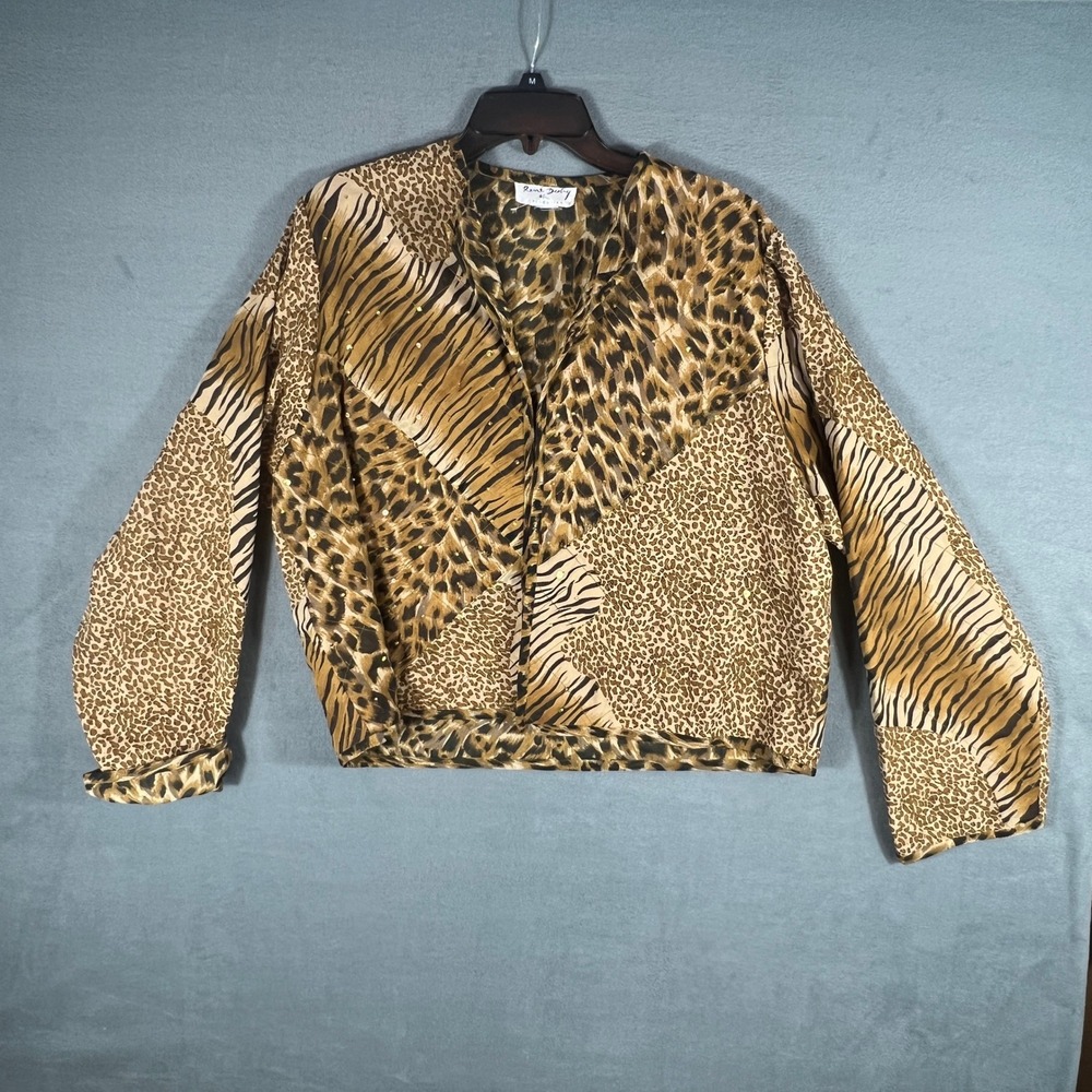 René Derby Women Jacket XL Brown Animal Print Vintage Y2K Long Sleeve Sequin